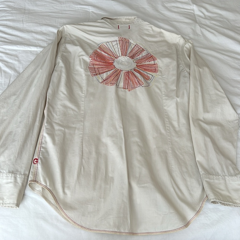 Guess Large Tan Button Down With Red Embroidered … - image 4